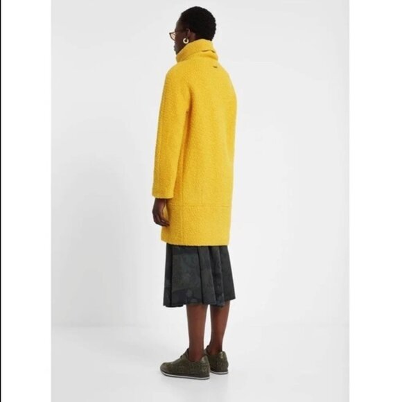 Desigual Yellow Wool Blend Land Abrig Coat Mustard Metallic Zip NWOT 44 - Picture 2 of 12